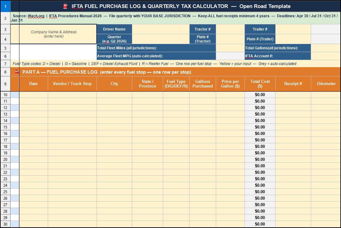 Ifta Inspection Trucking Spreadsheet Owner Operator Bundle | IFTA Calculator | Trip Log ...