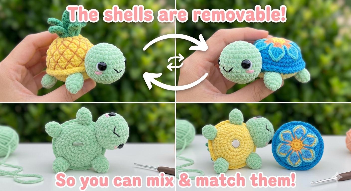 Crochet Turtle Removeable Shell 15-in-1 Turtle Crochet Pattern Bundle | Removable Shell Amigurumi | No ...