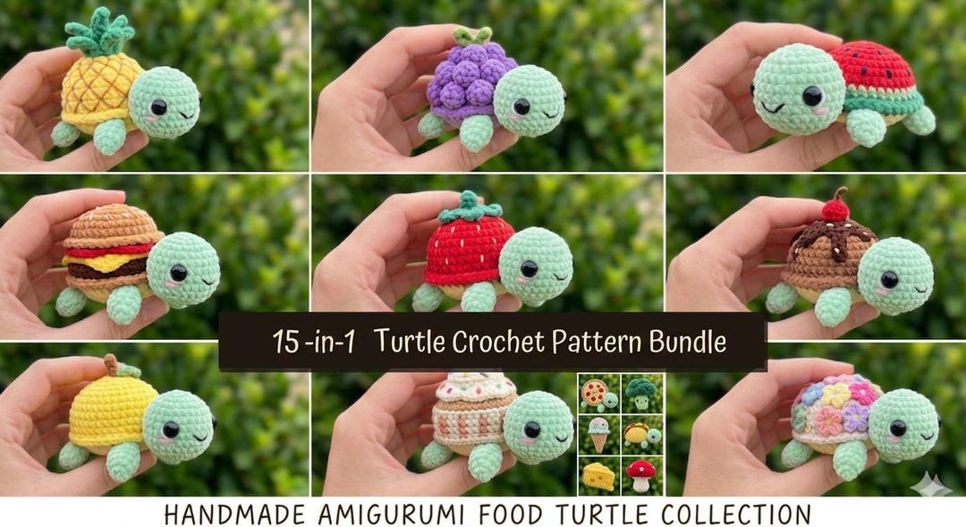 Crochet Turtle Removeable Shell 15-in-1 Turtle Crochet Pattern Bundle | Removable Shell Amigurumi | No ...