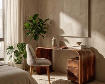 Modern Wooden Writing Desk With Curved Frame For Workspace