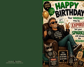Funny Birthday Card for Him | Vintage Warranty Expired Sparkle (Digital Download PDF)