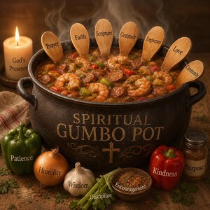 Spiritueller Gumbo Pot: Glaube, Gebet, Liebe, Gemeinschaft, Bestimmung Arbeitsblatt