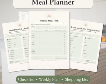 Meal Planner Printable | Weekly Meal Plan, Meal Planning Checklist And Grocery List | Dinner Planner | A4 And US Letter