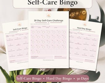 Selbstfürsorge-Checkliste zum Ausdrucken | Selbstfürsorge-Bingo-Karte, Bingo für schwierige Tage und 30-Tage-Selbstfürsorge-Challenge | Wohlbefindens-Tracker | A4 und US Letter