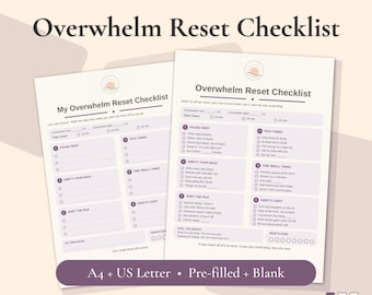 Overwhelm Reset Checklist | What To Do When It's All Too Much | Brain Dump To Do List | A4 And US Letter | Pre Filled And Blank PDF