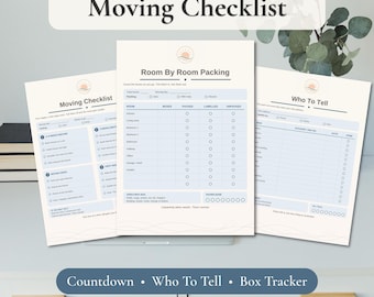 Moving Checklist Printable | Moving Planner With Change Of Address List And Room By Room Packing Tracker | A4 And US Letter