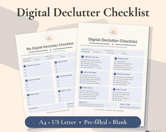 Digital Declutter Checklist | Clear Your Phone Storage, Inbox And Photos | A4 And US Letter | Pre Filled And Blank | PDF