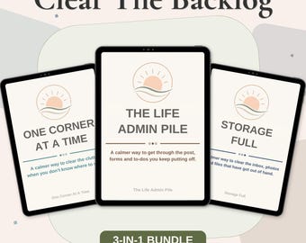 Clear The Backlog Bundle | 3 Declutter Workbooks For Home, Paperwork And Phone Storage | Organize Your Life Printables | Digital Download