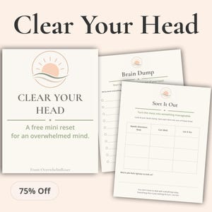 Plantilla imprimible para vaciar la mente / Cuaderno de trabajo para superar el agobio / PDF para aliviar la ansiedad / Planificador de claridad mental / Reinicio para dejar de pensar demasiado / Descarga instantánea