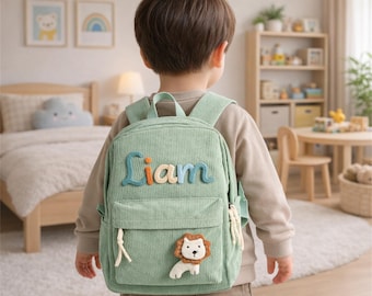 Mochila de pana personalizada, mochila escolar con nombre bordado a medida, mochila para niños pequeños, mochila preescolar, regalo para niños