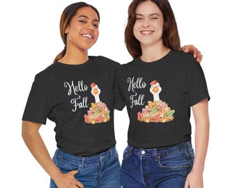 Camiseta Ganso com Folhas de Outono | Camiseta Pilha de Patos de Outono