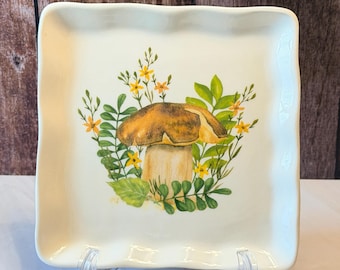 Mushroom Trinket Dish Ceramic Jewelry Tray Vintage Botanical Decor Kitchen Accent Nature Inspired Cottagecore Ring Holder Small Vanity