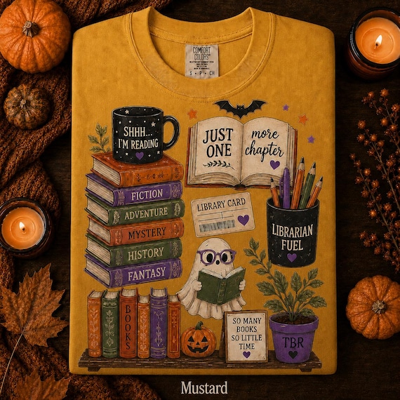Halloween Librarian Shirt, Spooky Book Lover Tee, Ghost Reading Shirt, School Library Gift, Comfort Colors Fall Tee, Halloween Bookish Gift