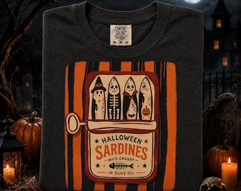 Halloween Sardines Shirt, Vintage Spooky Fish Tee, Funny Halloween Graphic T-Shirt, Retro Costume Sardine Comfort Colors Tee, Fall Gift