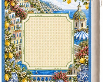 Tapete de Mahjong Italian Coastal Summer, Tapete de Mahjong Mediterranean Villa con monograma, Tablero para noche de juegos