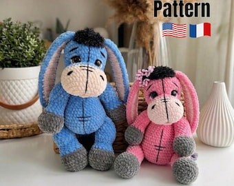 Patrón de burro a crochet en PDF – Peluche amigurumi, patrón de animal de peluche, lindo regalo de crochet para niños, regalo para baby shower, juguete hecho a mano