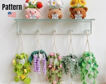 Patrón de ganchillo para planta colgante / Decoración de espejo retrovisor de coche con amigurumi (Descarga en PDF)