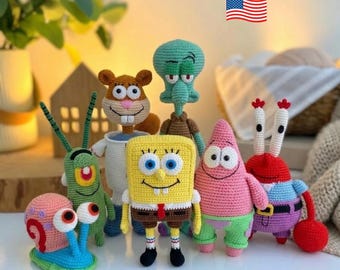 Paquete de patrones de crochet de dibujos animados 7 en 1 en PDF: conjunto de juguetes de peluche amigurumi, lindos personajes marinos, animales de peluche para hacer tú mismo, ideal para principiantes.