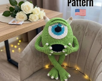 Patrón de ganchillo en PDF de Ojo de Monstruo Mike Wazowski – Peluche Amigurumi, Ideal para principiantes (Descarga digital)