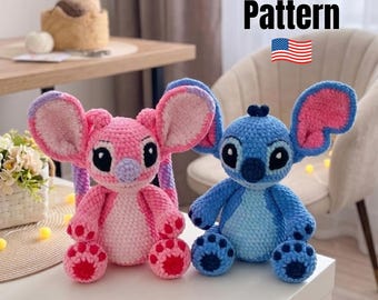 Patrón de ganchillo Stitch Angel Lovey en PDF – Peluche amigurumi para bebé – Dúo de peluches (Descarga digital)