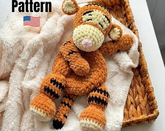 Conjunto de patrones de ganchillo de tigre en PDF / Juguete amigurumi, mantita de apego para bebé (descarga digital)
