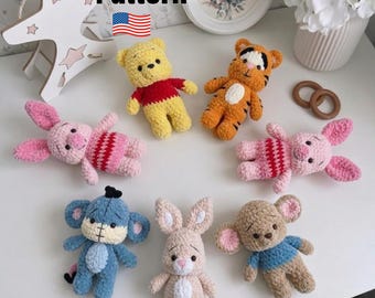 Paquete de 6 patrones de amigurumi a crochet: personajes de Winnie the Pooh (descarga en PDF)