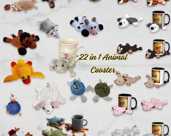 Patrones de posavasos de ganchillo con forma de animales (22 en 1) – Posavasos de amigurumi (PDF)