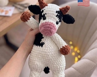 Cow Lovey Crochet Pattern PDF – No Sew Amigurumi, Baby Security Blanket, Cute Farm Animal Snuggler, Easy DIY Gift