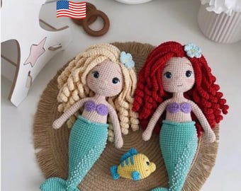 Patrón de ganchillo de sirena en PDF – Muñeca amigurumi de princesa marina (apto para principiantes)