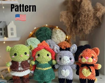 Patrón de ganchillo 4 en 1 en PDF – Paquete de amigurumis de ogro y amigos (descarga digital)
