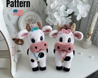 Patrón de ganchillo de vaca en PDF / Peluche de animal de granja amigurumi kawaii (descarga instantánea)