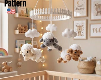 Baby Mobile Crochet Pattern PDF, Lamb Nursery Crib Mobile, Amigurumi Sheep Mobile, Baby Shower Gift, DIY Nursery Decor, English Pattern