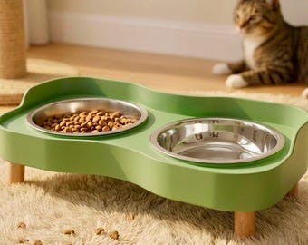 Erhöhte Doppel Katzen Schüssel Set Edelstahl Pet Feeder, modernes minimalistisches Design