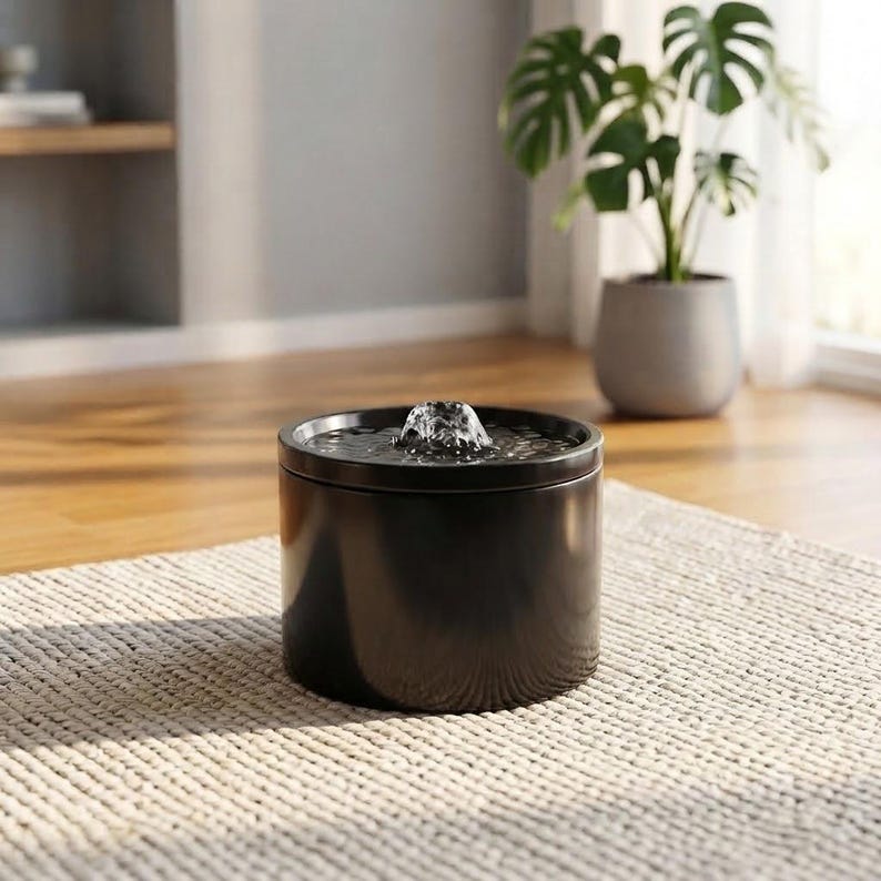 Keramik-Katzenbrunnen, 1,5 l, automatischer Wasserspender, leiser, gefilterter Napf Black