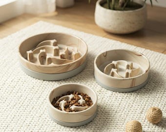 Marble Ceramic Slow Feeder Dog Bowl, Anti-Gulp Pet Feeding Dish, Non-Slip Cat Bowl