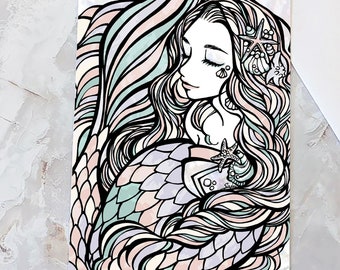 Greeting card "  "Shell Mermaid" - beauty - fish - kimono girl
