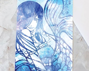 Greeting card　"Pearl Mermaid" - beauty - fish - kimono girl
