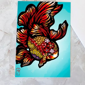 Greeting card &quot;Flower Goldfish&quot; - goldfish- koi - Kingyo - beautiful fish