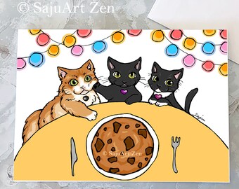 Greeting card  "Cookie Cat" - cats - cookie - sweet - party - birthday