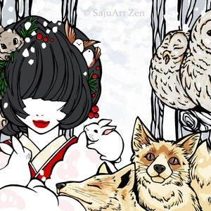 Print 8.5&quot;x11&quot;  &quot;Winter Animals&quot; - cute - kawaii - japanesque -