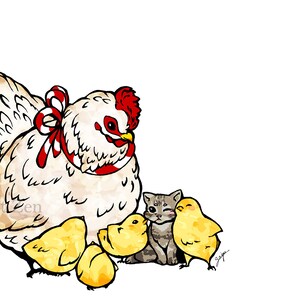 Carte postale « Famille -poulet & chat- » - famille - amour - mignon