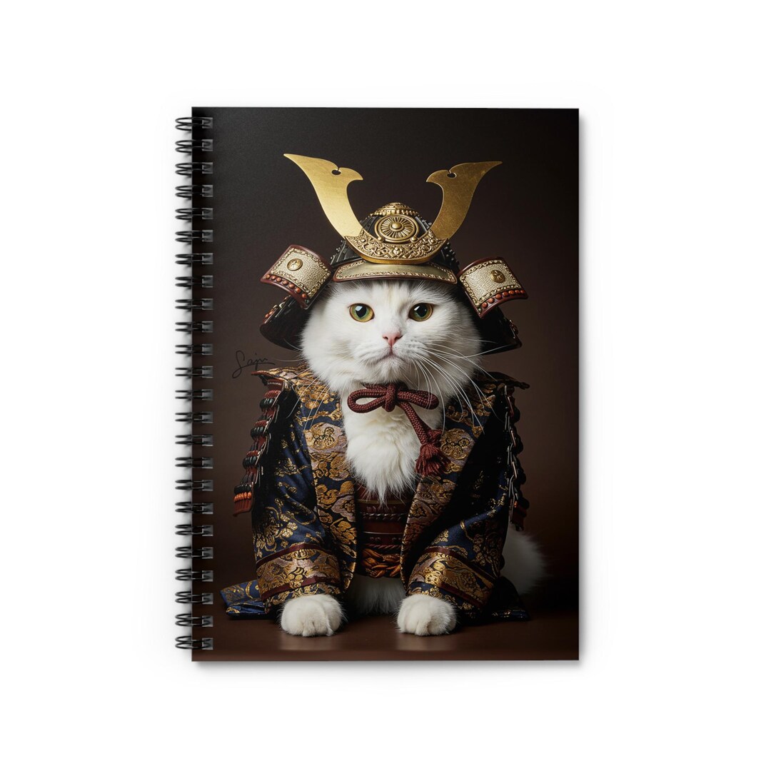 Samurai Notebook Samurai Cat Spiral Notebook - Shogun Helm, Ruled Line Journal - Etsy