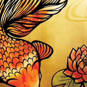 Briefkaart "goudvis en Water Lily" - mooie vis-koi - goud