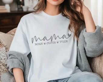 Comfort Colors® Mama T-Shirt, Personalized Mama Shirt With Kids Names, Mothers Day Gift For Mom Gifts, Cute Mama Tee, Mother's Day Gift