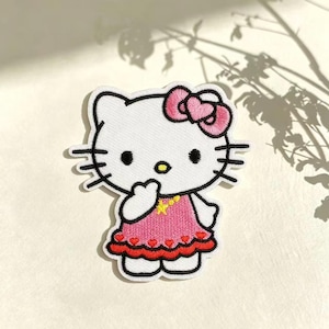 Ästhetischer Kawaii-Aufnäher mit weißem Kätzchen, zum Aufbügeln, als Reparaturflicken für Kleidung, Geschenkidee für Sie.