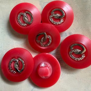 Vintage 1990s Red Frosted Buttons with Silver Accent – 14.7mm – Set of 6 – Japanese Deadstock平成エラ