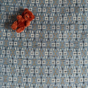 Vintage Japanese Ikat Pattern Wool Fabric by Meter, Hamakko Wool Kimono Cloth, Elegant Blue with Geometric Motifs, Shizuoka, FREE SHIPPING昭和