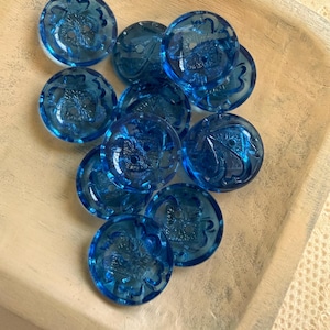 Vintage Japanese Transparent Blue Floral Buttons – Set of 12 – 16.8mm – Showa Era昭和エラビンテージボタン