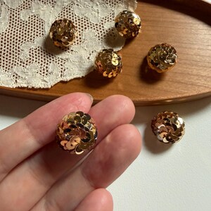 Gold Sequin Ball Buttons Set of 6 / Sparkly Statement Plastic Buttons 18mm (0.71in) / Vintage Japanese Sewing Notionスパンコールボタン