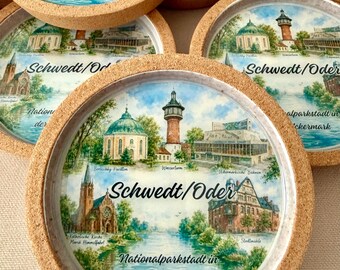 Kork-Untersetzer 10cm Durchmesser - Sonderedition „Schwedt/Oder“